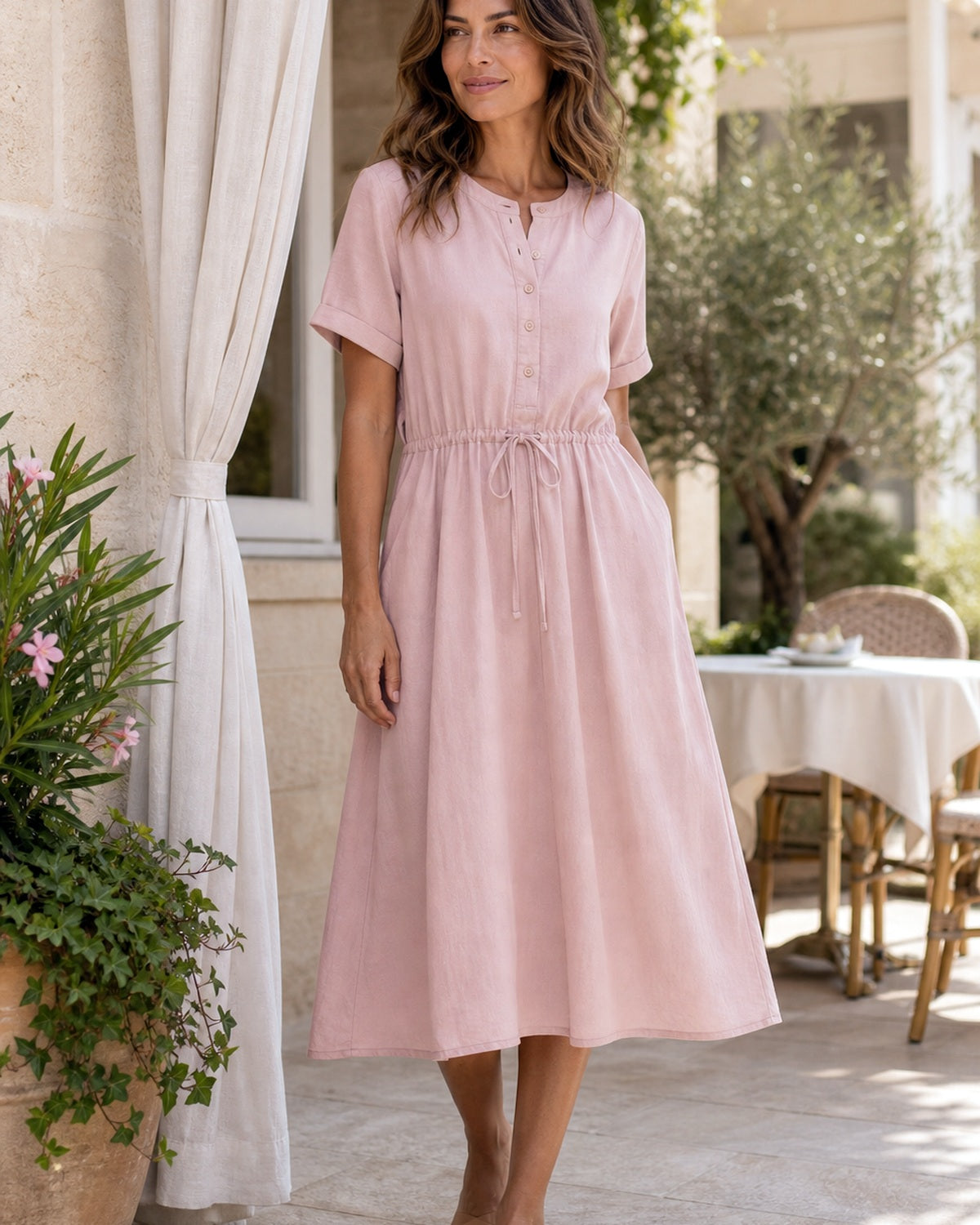 Abito Midi Estivo con Linea Elegante - Rosa cipria, look estate elegante
