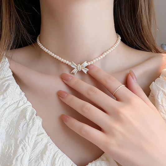 The "Audrey" Pearl Bow Jewellery Set