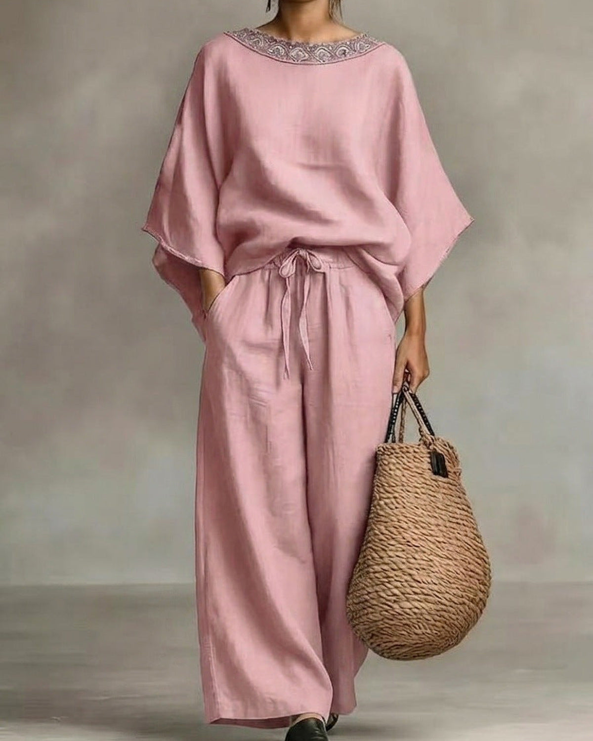 Completo Estivo Effetto Lino - Rosa
