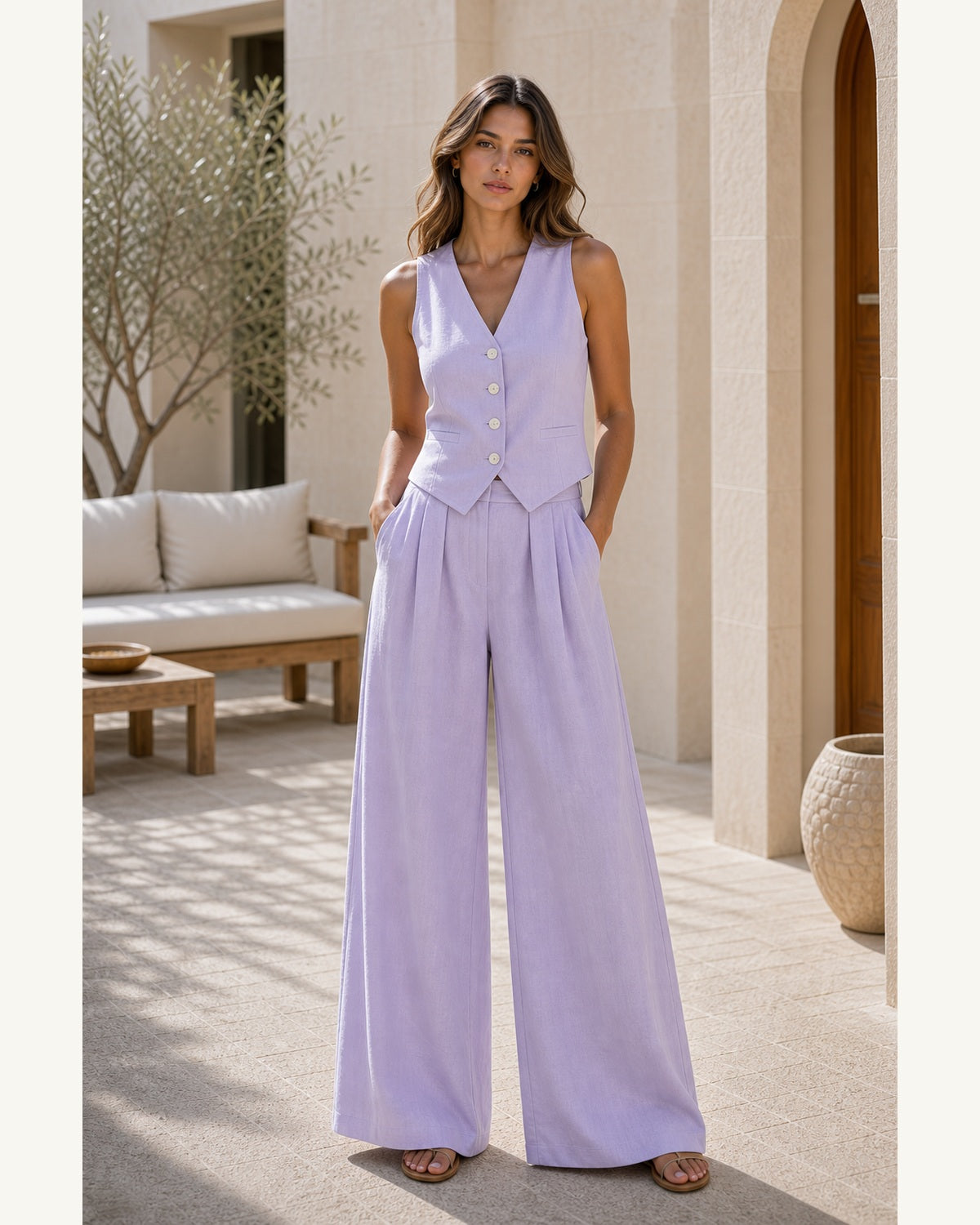 Completo Gilet con Pantaloni Palazzo - Lavanda