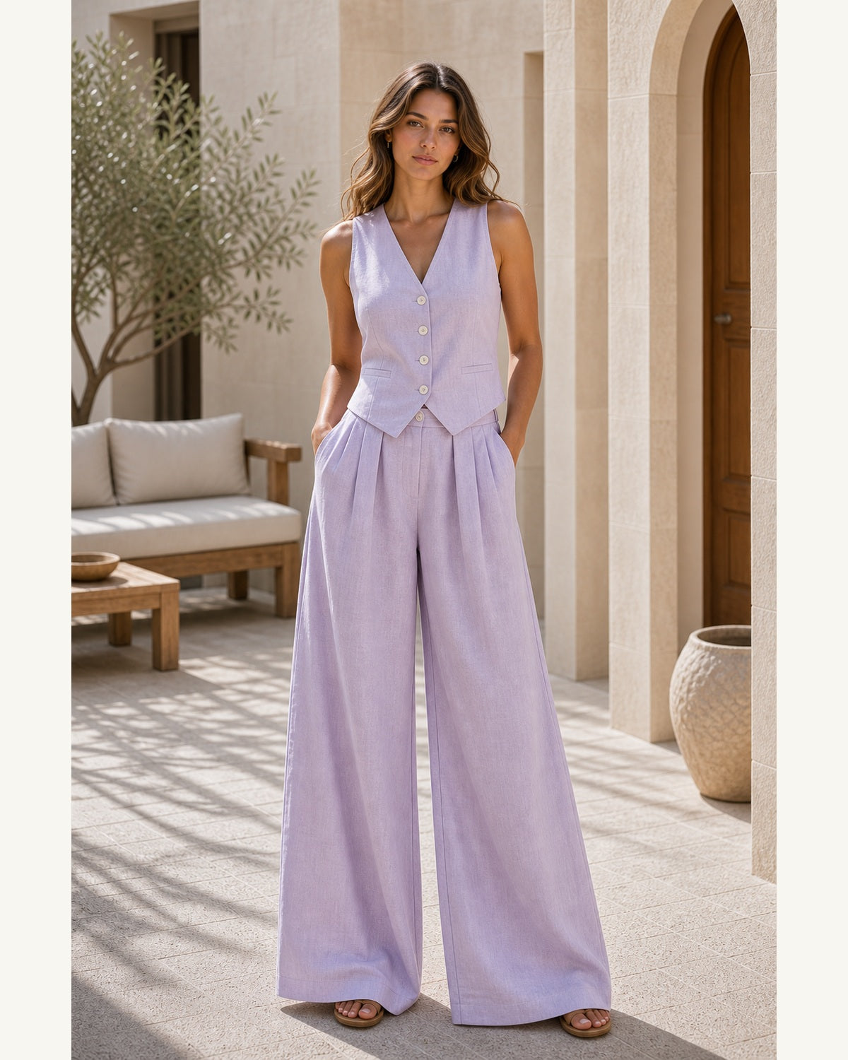 Completo Gilet con Pantaloni Palazzo - Lilla
