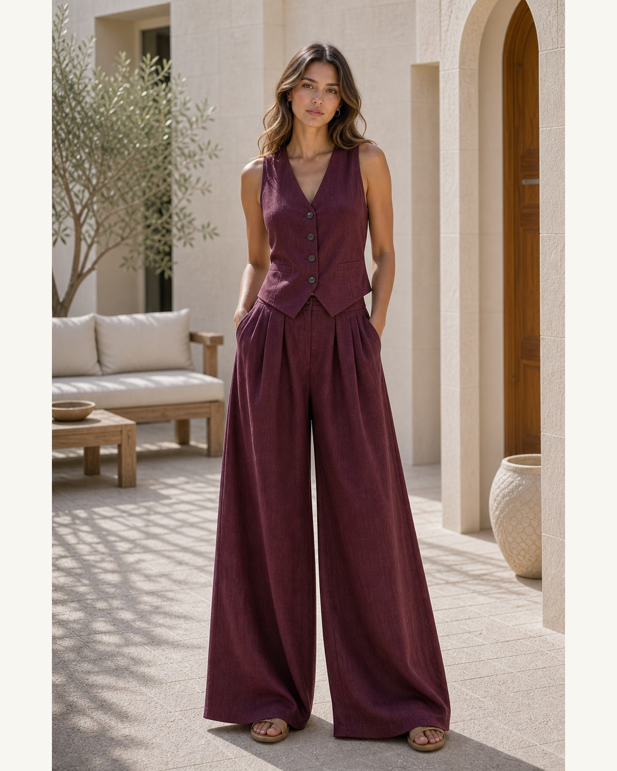 Completo Gilet con Pantaloni Palazzo - Bordeaux